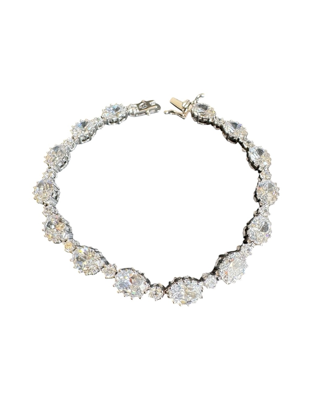 Stauer DiamondAura Rivière Tennis Bracelet Sterling Silver Oval CZ 7.5"